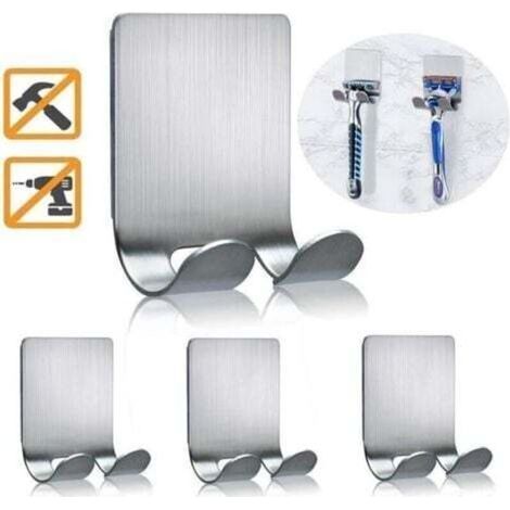 4 Pack Razor Holders for Shower Self Adhesive Shower Hooks Razor Holder 6.6 lbs (Max) No Drilling Rustproof for Razors, Brushes, Towels, Bathrobes, Caps, Hats-s (1/5)