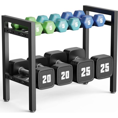2-Tier Dumbbell Rack, 19 Inch Adjustable Width, 250LB Capacity Weight Storage Rack for Dumbbells & Kettlebells, Ideal for Home Gym (1/5)