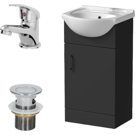450mm Matt Black Bathroom Vanity Unit Freestanding Essentials Tap & Waste Set (1/5)