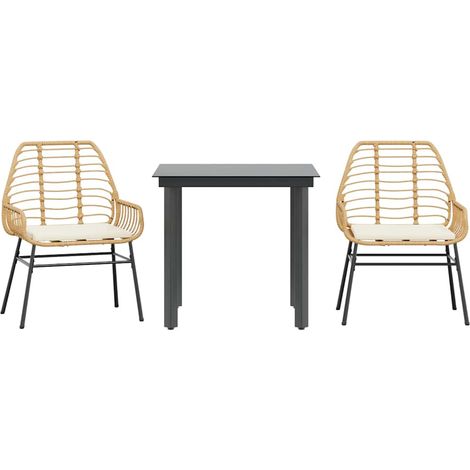 Ensemble à manger jardin coussins 3 pcs,Salon de jardin marron poly rotin verre CFW90027 (1/5)