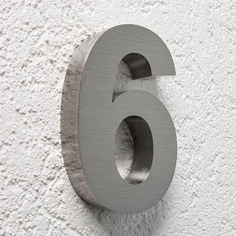 3D Hausnummer 6 Edelstahl V2A unbeleuchtet Arial (1/5)