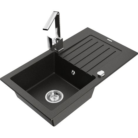 Mexen Pablo 1 Becken-Granitspüle mit Abtropffläche und Mischbatterie Rita, Schwarz/Gold metallisch- (1/5)