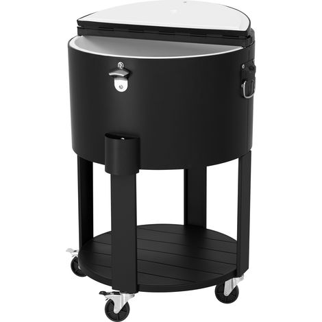 Nevera portátil con ruedas para bebidas, hielera y abrebotellas, negro