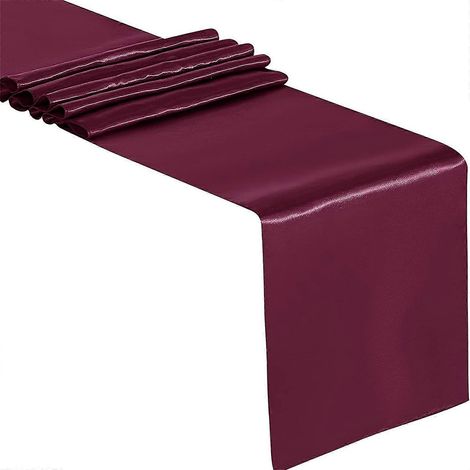 Chemin de table uni couleur bordeaux, finition satinée, 30,5 x 274 cm (12 x 108 pouces), idéal pour les mariages et les réceptions formelles. (1/5)