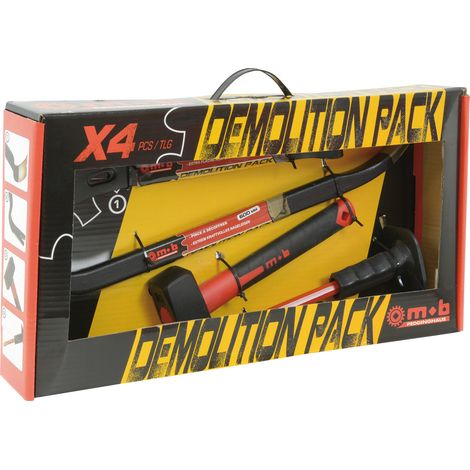 PACK DE DÉMOLITION – Pince à décoffrer 600 mm + Arrache-clous plat + Massette tri-matière 1,25 kg + Ciseau de maçon 300 mm – Outils robustes pour chantier et rénovation