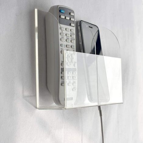 Organizador transparente para mandos a distancia, caja de almacenamiento para mandos a distancia de montaje en pared, 2 compartimentos. (1/5)