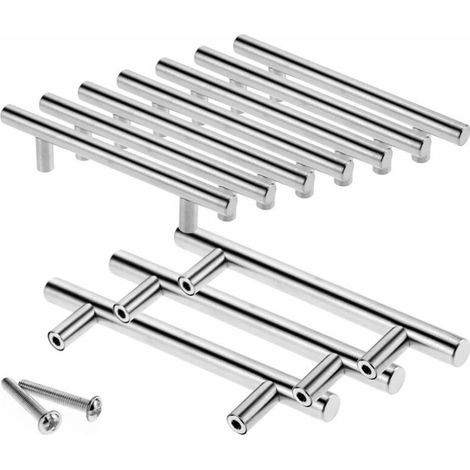 10 poignées en T en acier inoxydable de 64 mm pour cuisine, poignée de porte de placard Ø12 mm avec vis (1/5)