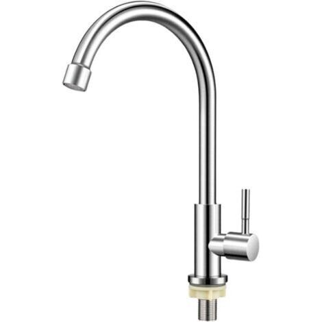 Robinet de cuisine, robinet d'évier d'eau froide robinet de barre en acier inoxydable à un seul trou adapté au jardin de la cuisine extérieure (1/4)