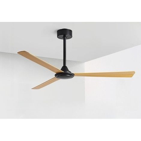 Ventilateur de plafond 112 cm sans lumière, 3 pales, moteur DC réversible, 6 vitesses, Commande par interrupteur mural, Effet bois noir (1/2)