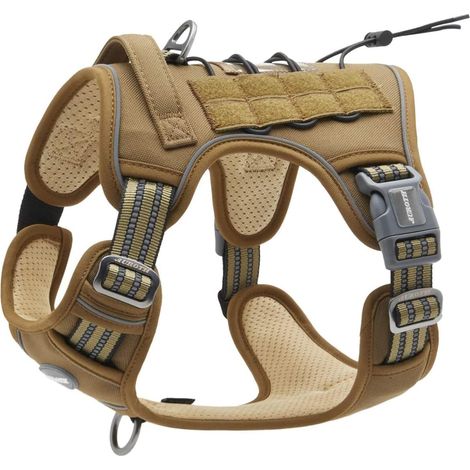 Harnais de Chien Anti Traction, Harnais Tactique Chien Respirant Réglable Facile à Mettre pour Moyen Grand Chien, Gilet Durable Réfléchissant, Matériel Militaire Taille L, Brun Vert (1/5)