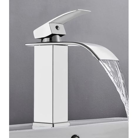 Robinet d'évier cascade pour la maison, en acier inoxydable avec cartouche en céramique, robinet encastré avec eau chaude et froide réglable. (1/5)