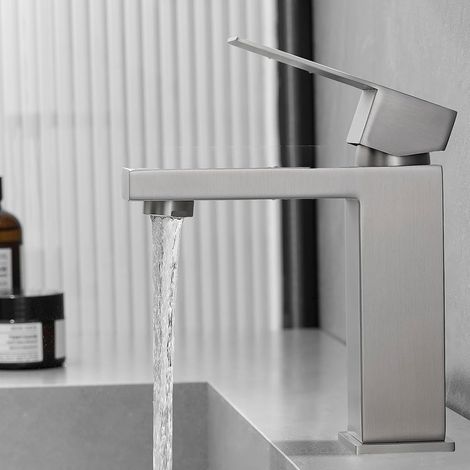 Mitigeur Lavabo Robinet Salle de Bain Modern à 1 Levier Mono Commande pour Salle de Bain Évier Vasque Nickel Brossé