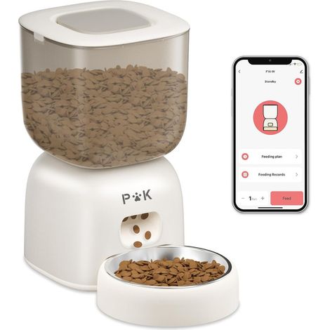PUPPY KITTY PRO Futterautomat Katze, 2,4G WiFi-Steuerung, Automatischer Futterspender mit Edelstahlschüssel, 10S Aufnahme, 1-10 Mahlzeiten pro Tag, Beige (1/5)