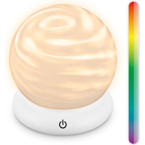ACKERMAN Lampe de table LED sans fil Ø15x16,5 cm ronde 0,45 W 40 lm 2700 K blanc chaud RGB dimmable blanc – Lampe de chevet, salon, chambre (1/5)
