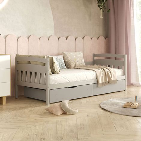 Lit 90x200 sommier et tiroirs inclus Tosia Gris (1/5)
