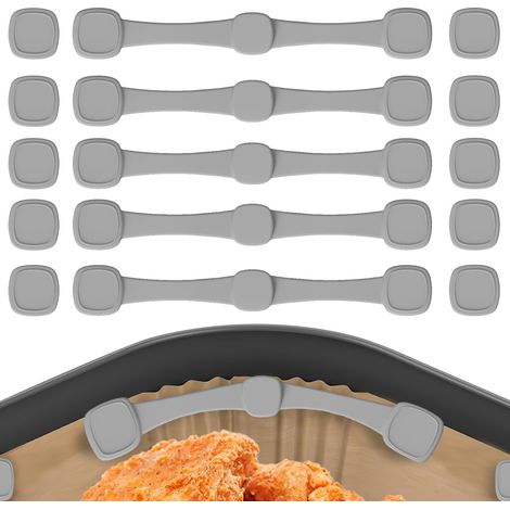 5PCS Air Fryer Magnet Silicone Buckle Set, Silicone Magnetic Buckle for Parchment Paper, 5 Silicone Strips and 10 Loops, Prevents Disposable Paper Sheets from Covering Food (1/5)