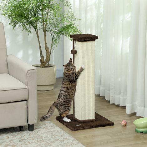 Katzenkratzbaum aus Sisal und Plüsch, Hängeball, stabiler Standfuß, 41 x 41 x 81 cm, braun und creme