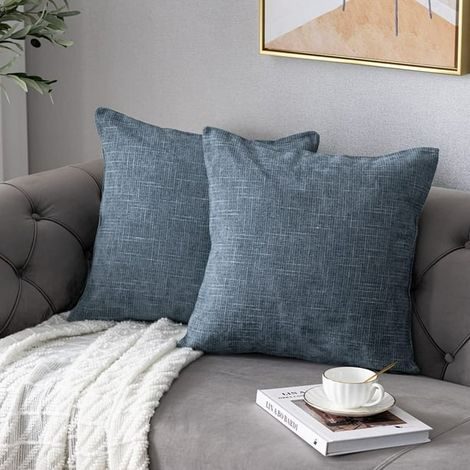 Housse de Coussin Carrée 60x60 cm Lot de 2 Gris Bleu Chenille Style Campagne Décorative pour Canapé Fauteuil Salon Tissu Doux Élégant (1/5)
