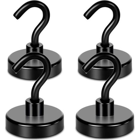 Ganci magnetici neri resistenti, magnete extra forte da 45 kg con gancio in metallo adatto per frigorifero, super magnete adatto per crociera, barbecue, cucina (1/5)