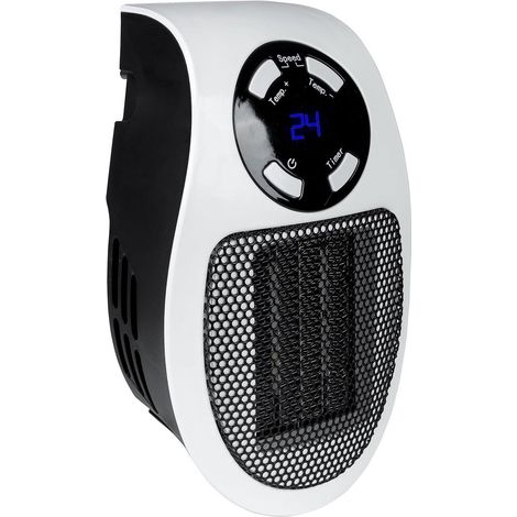 Mini calefactor enchufable, elemento calefactor cerámico PTC, enchufe giratorio de 90°, función de temporizador, pantalla LED, ajustable. (1/5)