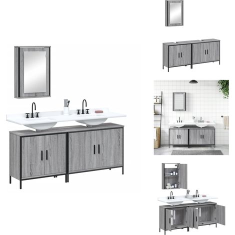 Ensemble de meubles de salle de bain 3 pcs Sonoma gris - Meuble De Salle De Bain - Ensemble Meuble Salle De Bain - Armoire Salle De Bain - Rangement Salle De Bain - Design Minimaliste (1/5)