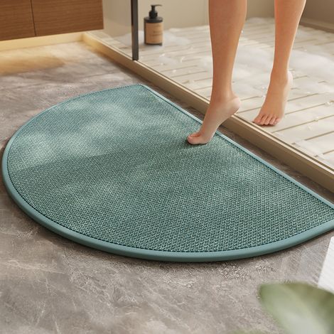 BBPETOPE Tapis de bain demi‑circulaire vert tissé aspect lin, tapis absorbant antidérapant pour salle de bain, séchage rapide (1/2)