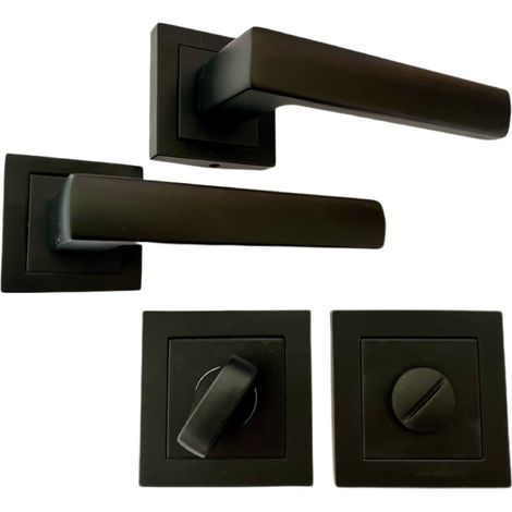 Poignée de porte noire mate carrée – Aluminium – Système de montage simple – Compatible portes intérieures 38-45 mm