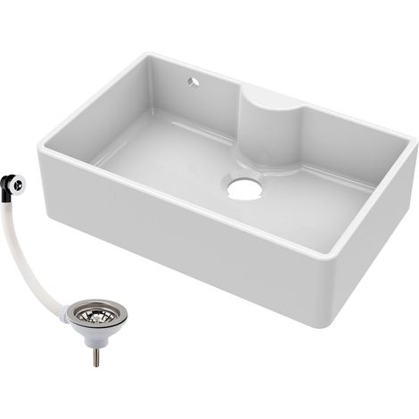 795mm - 1 Bowl Fireclay Butler Kitchen Sink -  Tap Ledge, Overflow & Waste (1/4)
