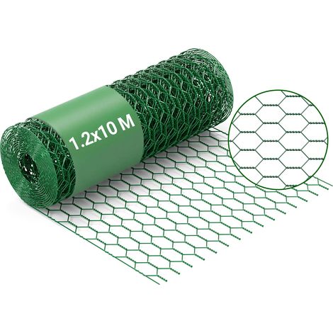 Wiltec Maschendrahtzaun Grün 120 cm x10 m, 0,6 mm Stärke 25x25 mm Maschengröße, Volierendraht 6-Eck aus Stahl verzinkt, Drahtgitter, Vogeldraht (1/5)