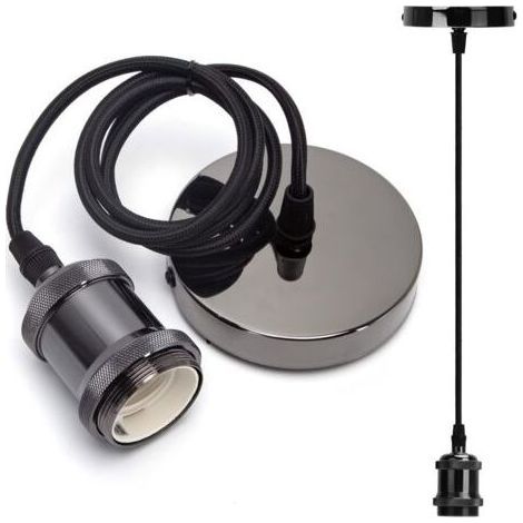 Casquillo metálico vintage E27, lámpara colgante retro E27 con cable, lámpara colgante vintage con soporte de techo, cable de 1 m, negro (1/5)