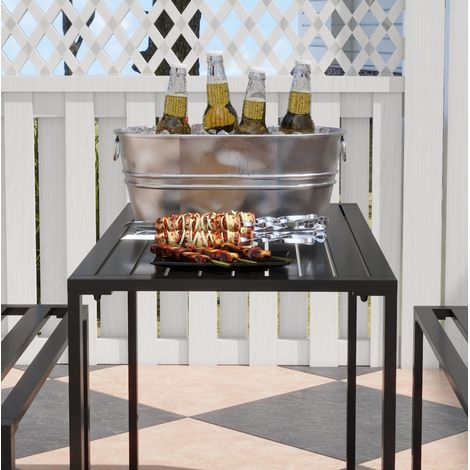 Conjunto de jardín de 3 piezas con mesa y 2 bancos, metal negro, 110 x 55 x 70 cm DESVIAE (1/5)