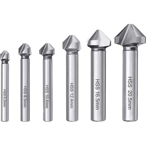 Fraises à chanfreiner HSS 6542 coniques 90° 6,3-20,5mm pour bois métal PVC machine-outil lot de 6 (1/5)