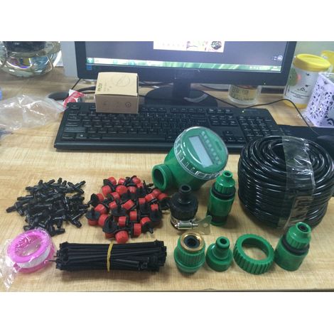Manguera de riego automático para plantas de 25 m, sistema de riego por goteo DIY con kit de temporizador.