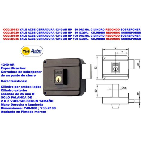 baja azbe cerradura 1240 hpr100 sobreponer dcha.solo palanca