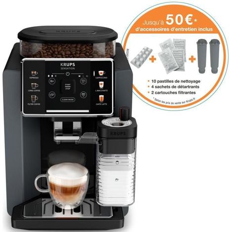 KRUPS Sensation Lait M85, Automatische Kaffeemaschine, 3 Kaffee-Rezepte, 3 Milchrezepte, Pflegekit, grau EA912HF1