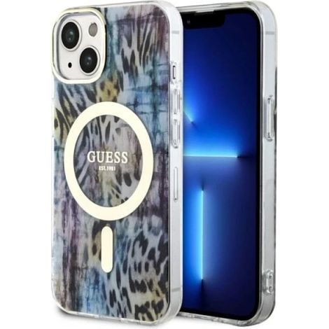 Coque Guess Leopard MagSafe pour iPhone 14 (Bleue) (1/5)
