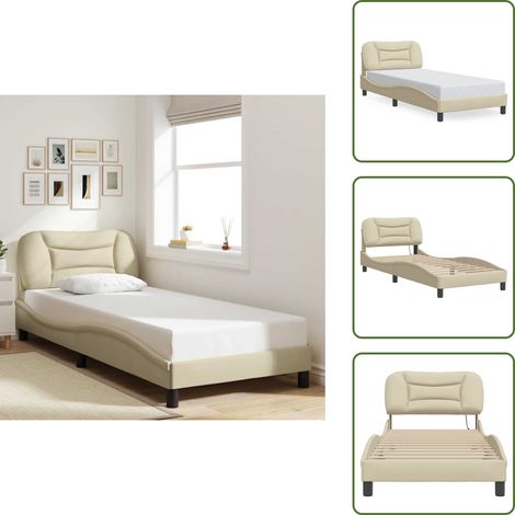 The Living Store Cadre de lit sans matelas Hvar crème 90x200 cm tissu - Coussin de tête de lit (1/5)