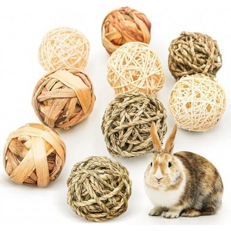 9 Pièces Jouets à Mâcher pour Petits Animaux.Balle en Rotin.Jeu D'activité Jouets.Boules d'herbe à Mâcher pour améliorer la santé Dentaire des Animaux de Compagnie pour Lapins Hamsters (1/4)