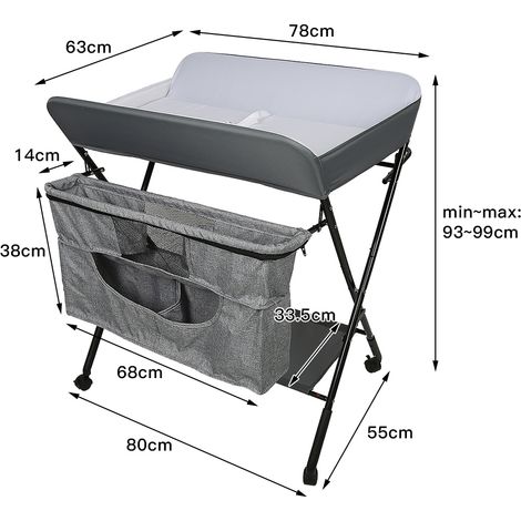 Sifree – Table à langer pliante pour bébés jusqu'à 11 kg – Hauteur réglable 97-101 cm – Cadre en fer et PVC – 4 roues avec verrouillage (1/5)