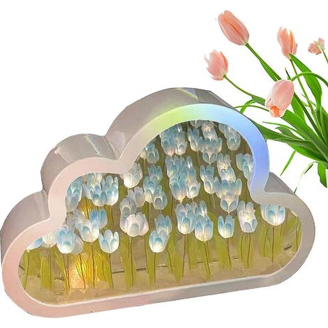Lampe Tulipe Miroir Nuage, Veilleuse Tulipe LED Faite Main, Fleur Artificielle, Lampe de Table pour Chambre, Décoration de Bureau (1/5)