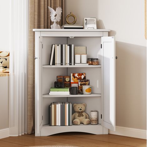 Mobile angolare da bagno 61,5x34,5x80 cm in MDF bianco, 2 ante salvaspazio – MEUBLIV (1/5)