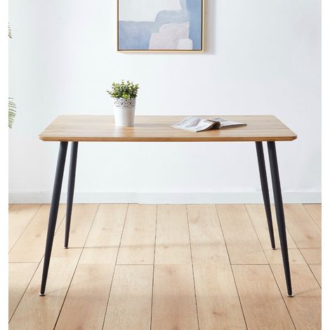 Hallowood Furniture Cullompton Rectangular Dining Table with Brown Oak Effect Top and Black Metal Legs, 4-6 Seater Small Table for Home, Restaurants or Cafés (120x70cm)