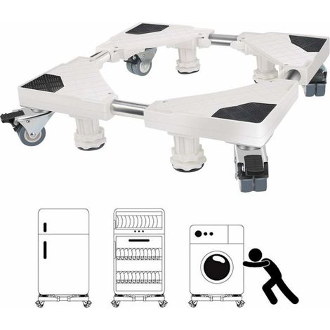 Socle pour lave linge, capacité de charge de 300 kg Socle pour lave linge Socle réglable pour réfrigérateurs, (largeur réglable 43 70 cm, hauteur 10 12 cm), lave linge, sèche linge et congélateurs (1/5)
