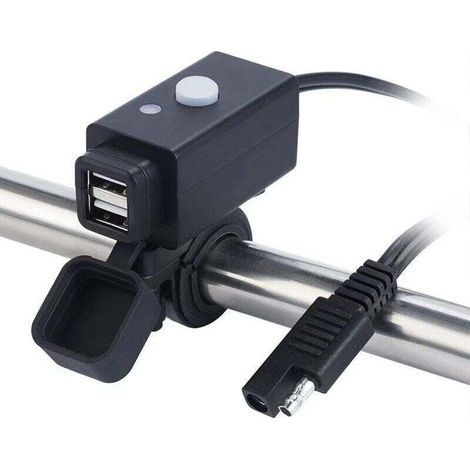 Impermable Moto USB Chargeur avec Interrupteur 5V Dual Ports,Chargeur pour lectroportatif,interrupteur d\'alimentation Ports de charge intelligents tanches pour iPhone Samsung GPS, etc. (1/4)