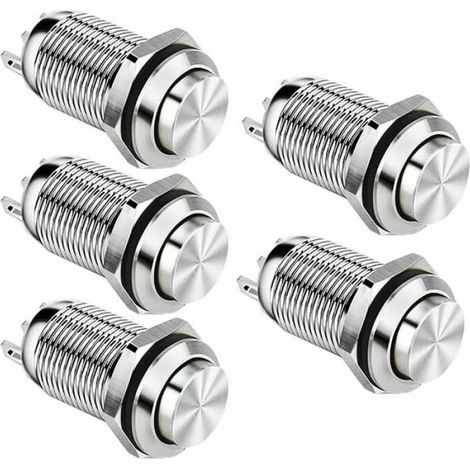Interrupteur Bouton Poussoir Momentané - 12 mm - SPST NO - 2 A - 12 V 24 V 125 V 250 V AC - IP67 IK10 - 5 Pièces (1/4)