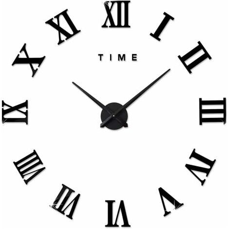 Reloj de pared grande moderno DIY con números romanos, pegatinas 3D, reloj de pared, decoración para el hogar y la oficina, extraíble (batería no incluida), color negro. (1/4)
