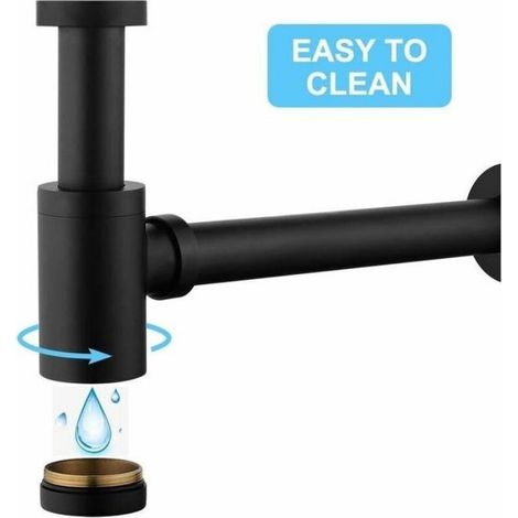 Siphon Lavabo - Laiton Massif - Finition Noir Mat - Tube Extension 200 mm - Raccord 1 1/4 x 32 mm Réglable - Anti-Odeur - 1 Pièce (1/4)