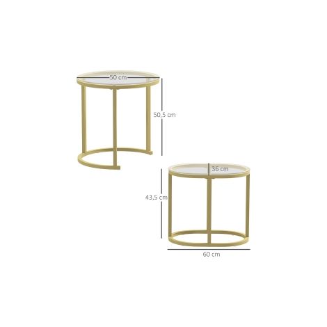 Lot de 2 tables basses rondes dorées empilables avec structure en acier pour salon et chambre (1/5)