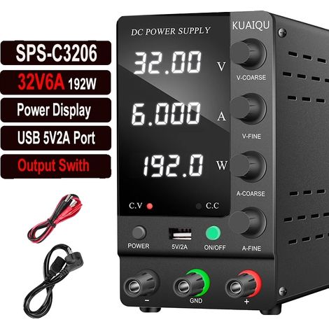 Fuente de alimentación de CC, salida ajustable, pantalla LED de 4 dígitos, SPS-C3206 32V6A (1/2)