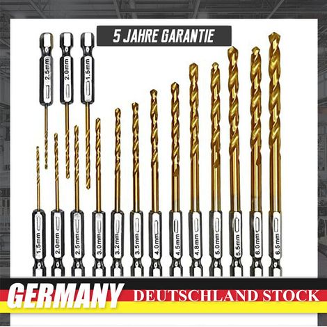 16Tlg Echskant Bitbohrer Set Titan HSS Schlag Sechskantschaft Schnellwechsel NEU (1/5)
